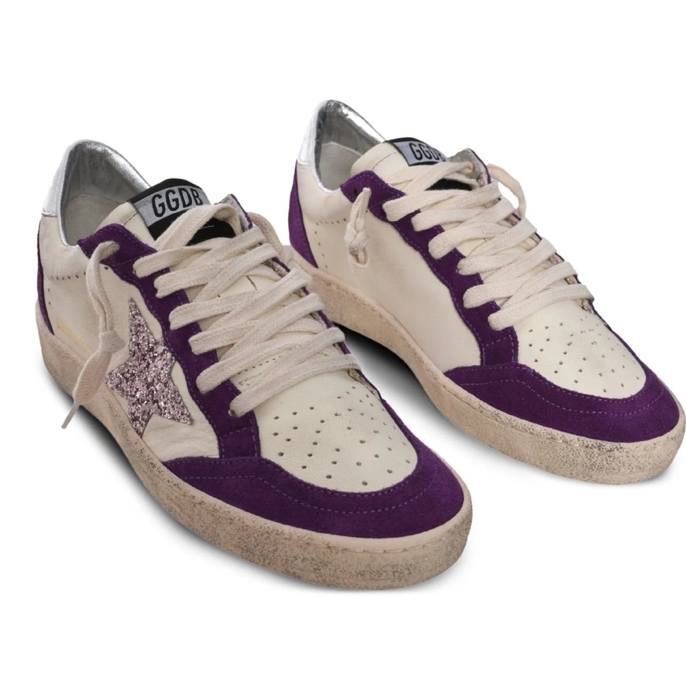 Golden Goose Ball Star Sneakers White, purple glitter NIB - Picture 5 of 8
